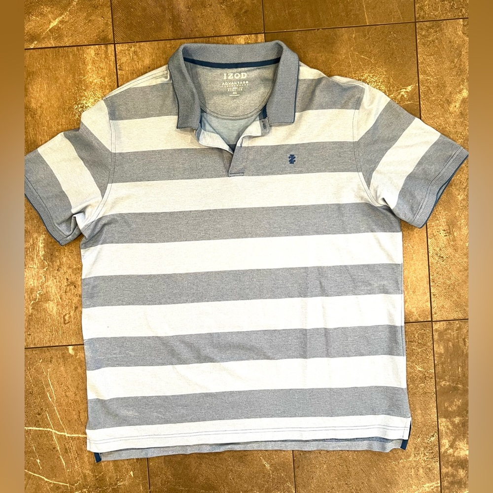 IZOD Men's Blue and White Striped Polo Shirt size xxl